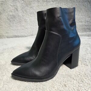 Jeffrey Campbell Ankle Boots Black Leather Pointed Toe Block Heel Womens 6.5 EX